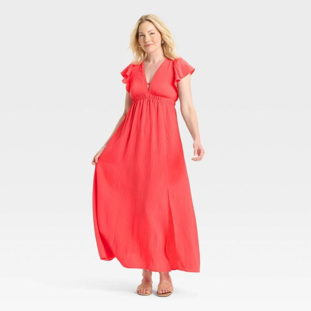 A New Day - Women's Flutter Short Sleeve Maxi A-Line Dress - A Coral - Picture 3 of 3